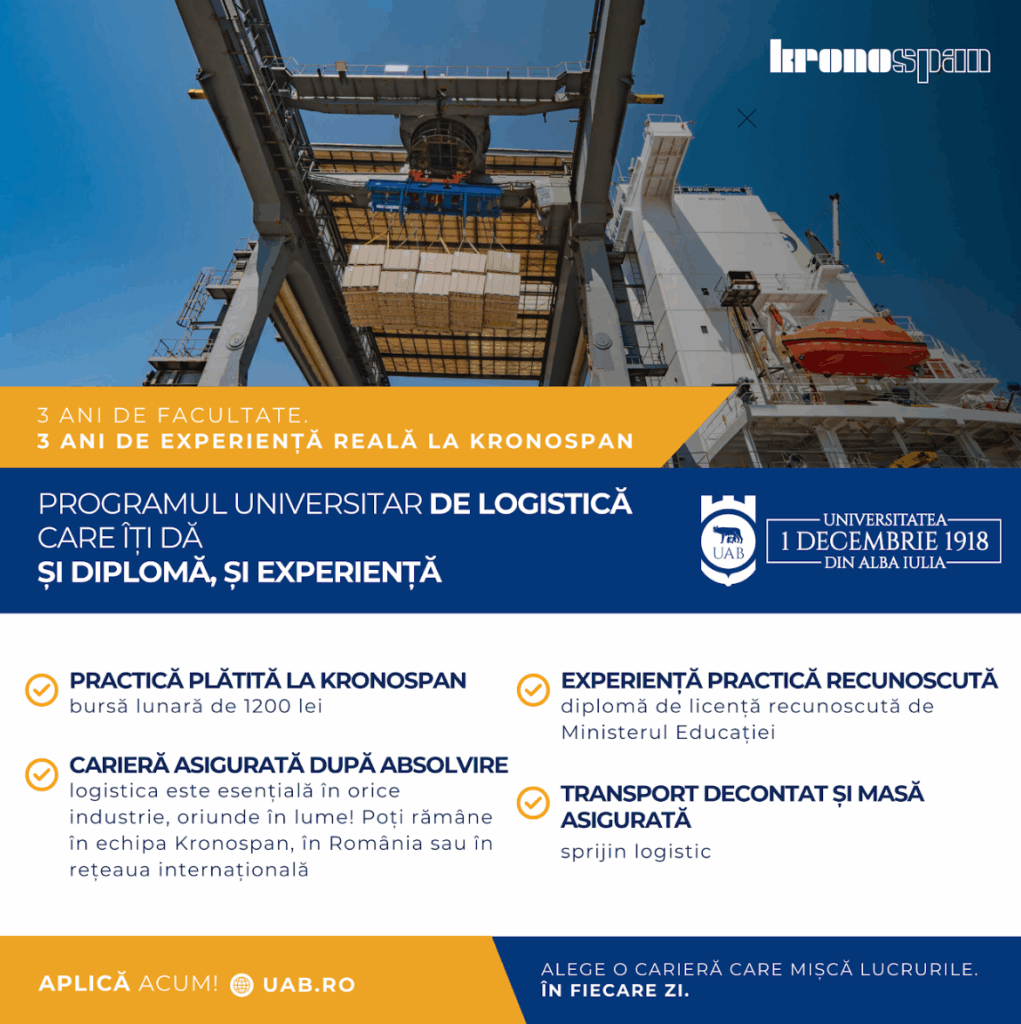 Kronospan lansează, în parteneriat cu Universitatea „1 Decembrie 1918” din Alba Iulia,primul program dual de studii universitare în Logistică Operațională