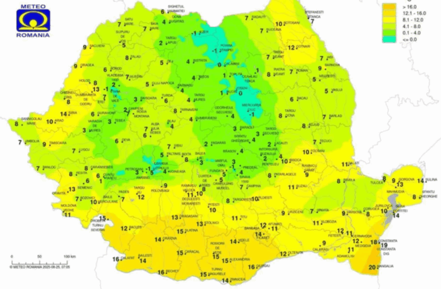 25 august 2025: Una dintre cele mai reci dimineți de vară, cu -1°C în mai multe zone din România