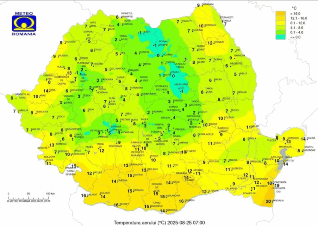 25 august 2025: Una dintre cele mai reci dimineți de vară, cu -1°C în mai multe zone din România post thumbnail image