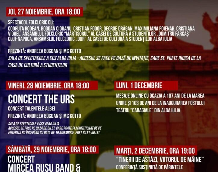 27 noiembrie – 2 decembrie: Festivalul Național Studențesc „Serbările Unirii”, la Casa de Cultură a Studenților: The Urs, Mircea Rusu Band, Alexandra Ungureanu, părintele Constantin Necula