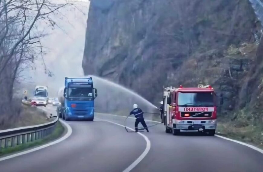 Trafic blocat pe DN 7 Valea Oltului, în zona Călimănești: Scăpări de gaze la o cisternă GPL