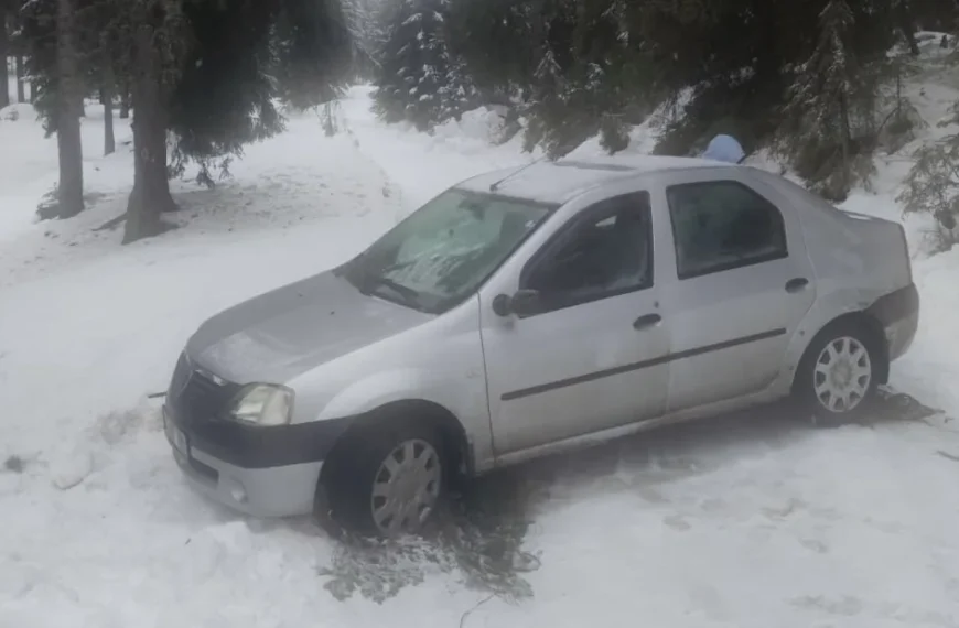 Doi tineri din Cluj, salvați de jandarmi, după ce au rămas înzăpeziți cu mașina la Ghețarul Scărișoara