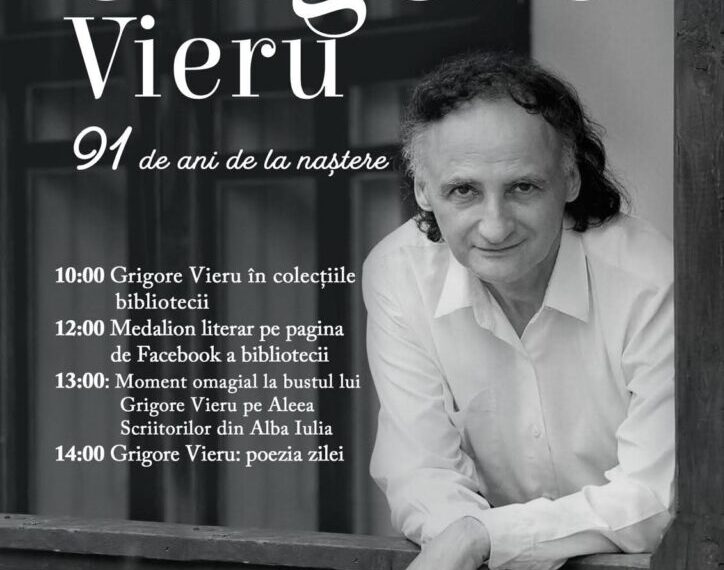 Sâmbătă: Poetul Grigore Vieru, omagiat la 91 de ani de la naștere, la Biblioteca Județeană „Lucian Blaga” Alba
