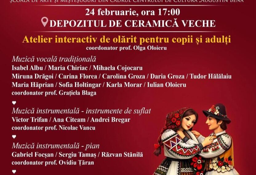 24 februarie: „Iubirea la români: meșteșuguri și cântec”. Ateliere de olărit pentru copii și adulți, la Depozitul de Ceramică Veche din Alba