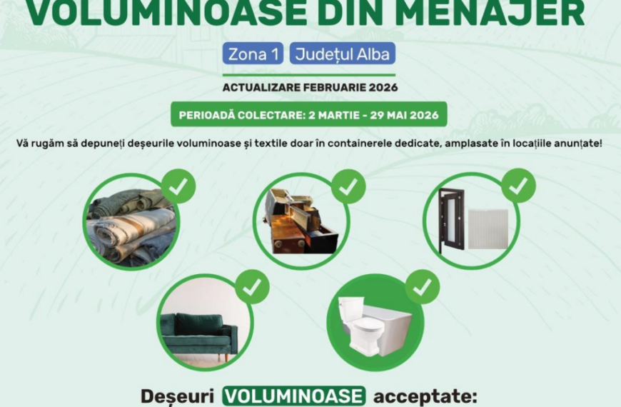 Campanie de colectare gratuită a deșeurilor voluminoase și textile din menajerîn Zona 1 a Județului Alba
