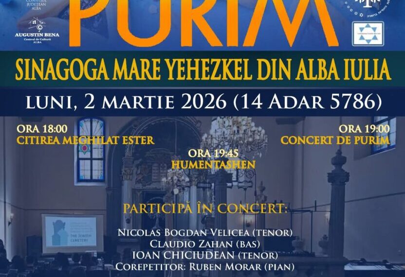 2 martie, ora 18:00 Sărbătoarea „Purim”, la Sinagoga Mare Yehezkel din Alba Iulia