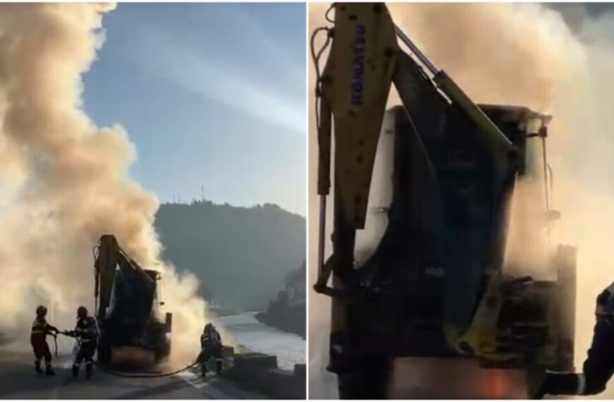 Tractor cuprins de flăcări la Câmpeni. Au intervenit pompierii