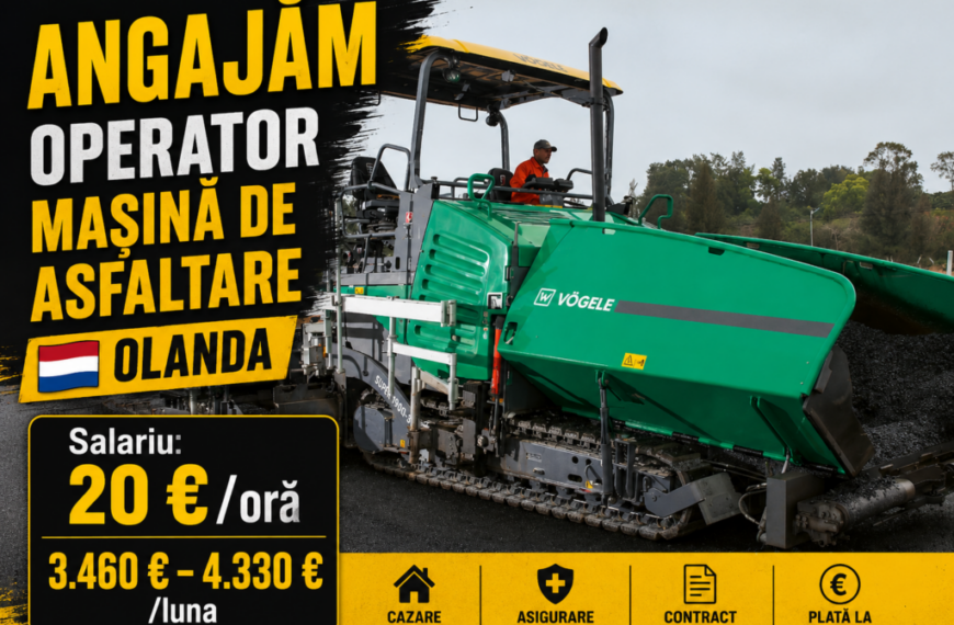 Salariu: 20 €/oră 3.460 € – 4.330 €/luna ANGAJĂM – OPERATOR MAȘINĂ DE ASFALTARE 🇳🇱 OLANDA