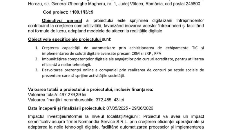 Digitalizarea societății Normandia Service SRL