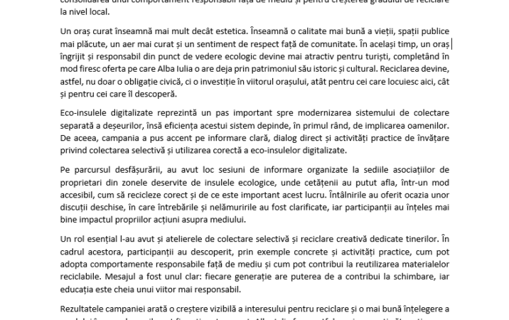 Finalizarea campaniei de informare privind utilizarea eco-insulelor digitalizate Informare, implicare și rezultate pentru un oraș mai curat