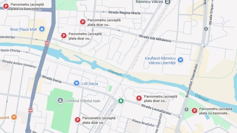 Parcometre din Râmnicu Vâlcea pe Google Maps