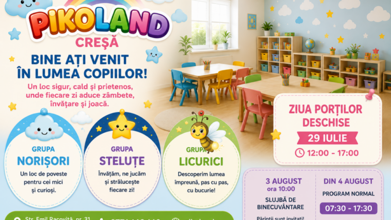 Creșa PikoLand Alba Iulia își deschide porțile pentru părinți și copii. Ziua Porților Deschise, pe 29 iulie