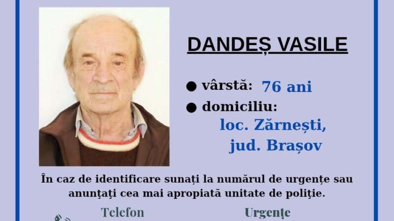 ALERTĂ: Bărbat de 76 de ani din Zărnești, dispărut fără urmă. Ultima oară a fost văzut în județul Bacău. Poliția cere ajutorul cetățenilor
