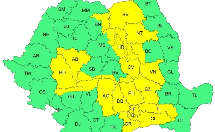 ANM: Avertizare de Cod galben pentru ploi și vijelii, vineri, în aproape jumătate din țară, inclusiv județul Brașov