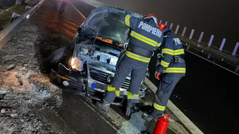 Coliziune pe Autostrada Sebeș-Sibiu: Vehicul implicat în impact cu parapetul