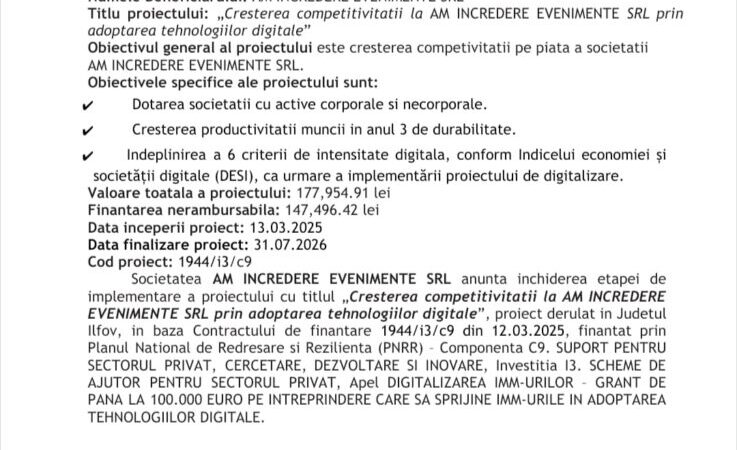 Digitalizarea IMM-urilor: Succes pentru AM INCREDERE EVENIMENTE SRL