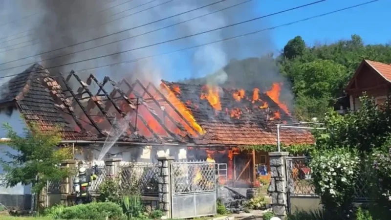 Incendiu în Măgina: Pompierii din Aiud intervin pentru a stinge flăcările care au cuprins o filigorie