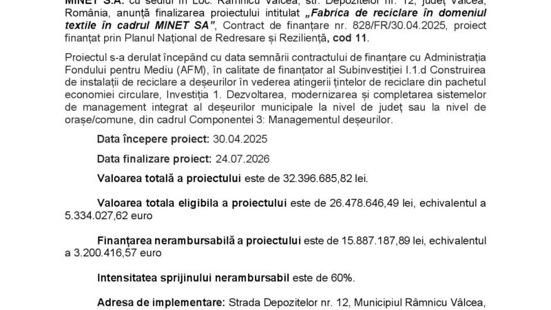 Lansarea Fabricii de Reciclare Textilă la MINET SA