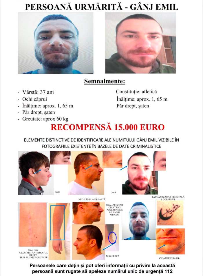 Oferiți informații despre Emil Gânj și puteți câștiga 15.000 de euro. Metode de recunoaștere a fugarului