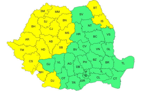 ANM: 17 județe sub avertizare de Cod galben pentru caniculă în ziua de luni