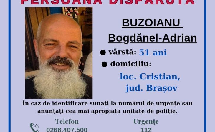Poliția Brașov în căutarea unui bărbat dispărut din Cristian