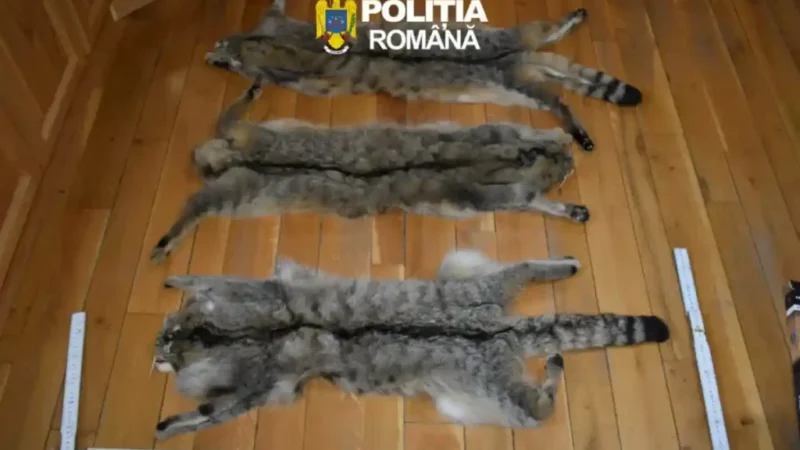 FOTO | Descinderi la Rimetea: Un bărbat investigat pentru vânătoare ilegală, surprins cu blănuri de pisică sălbatică, specie protejată