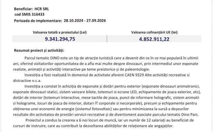 HCR SRL finalizează proiectul de extindere a serviciilor recreative la Dino Parc Râșnov