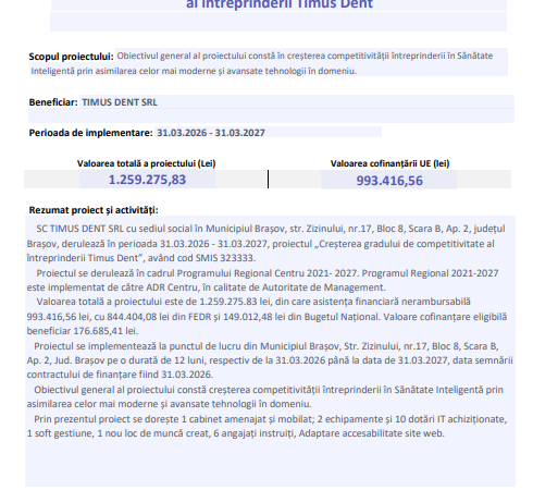 Îmbunătățirea competitivității întreprinderii Timus Dent